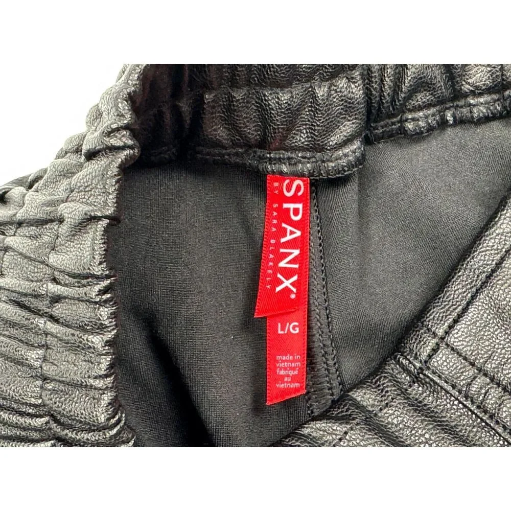SPANX Leather Like Jogger Faux Vegan Women L‎ Pockets Pull On Pants 20283R Black